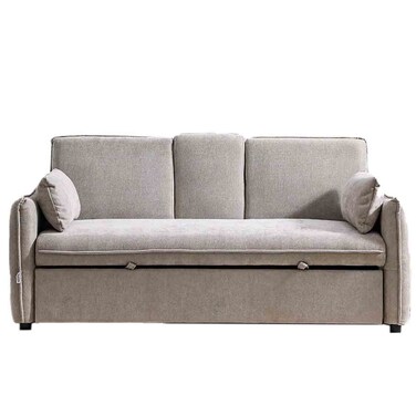 Thiero Fabric Pull-Out Sofa Bed with Drop Down Table + 2 Cup Holders -Taupe