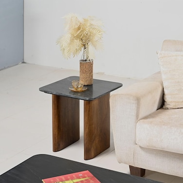 York Marble Top End Table -Black/Walnut