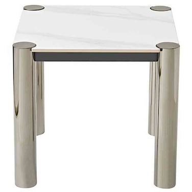 ويليام طاولة بسطح علوي من الحجر المتكلس - أبيض/أسود نيكل