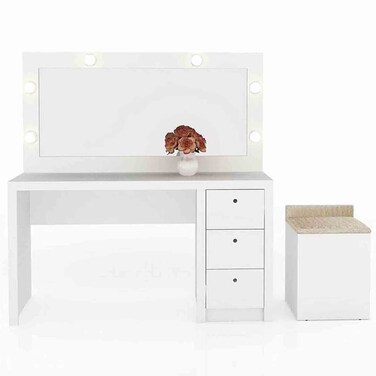 ألدريك مع طاولة تزيين مع  مرآة و3 أدراج - أبيض