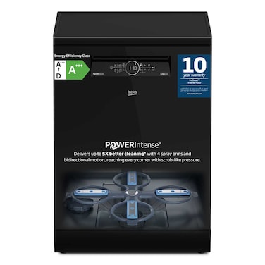 Beko Dishwasher 15 Place Settings, 14 Programs, 3 Racks,BDFN26560GBP-Black Glass