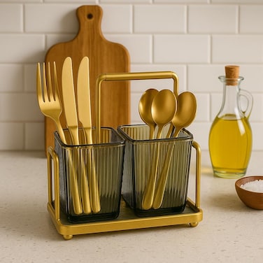 B&amp;S Iron Wall-Mounted Cutlery Holder Kitchen Spoon &amp; Chopstick Organizer with Tray Hanging Tableware Storage Rack for Utensils, Spoons, Forks Durable Metal Chopstick Bucket
