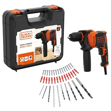 Black+Decker 550W Corded Impact Drill Accessory Kit, 40 PCS