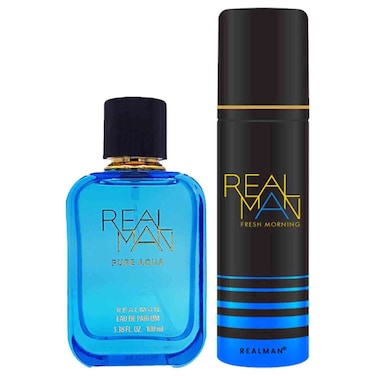 Real Man Pure Aqua and Fresh Morning Fragrance, Eau de Parfum, 100ml and Body Spray, 150ml