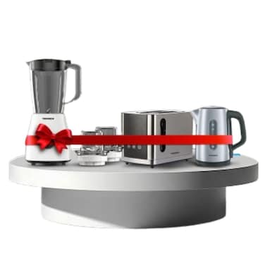 باقة إفطار تورنادو (خلاط بسعة 1.5 لتر مع وعاء بلاستيكي، 500 واط، سرعتان + غلاية كهربائية من الفولاذ المقاوم للصدأ بسعة 1.7 لتر، 2200 واط + محمصة خبز لشريحتين، 850 واط، شاشة رقمية)