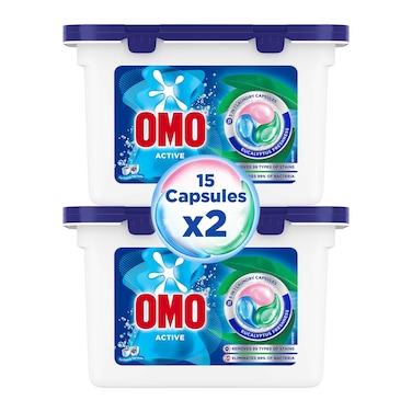 أومو أكتيف 3 في 1 كبسولات غسيل، انتعاش الأوكالبتوس، 15 كبسولة، حزمة من 2
