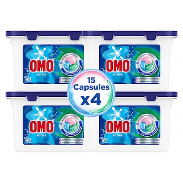 أومو أكتيف 3 في 1 كبسولات غسيل، انتعاش الأوكالبتوس، 15 كبسولة، حزمة من 4