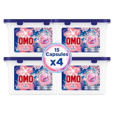 أومو كومفورت 3 في 1 كبسولات غسيل، انتعاش زهر الكرز، 15 كبسولة، حزمة من 4