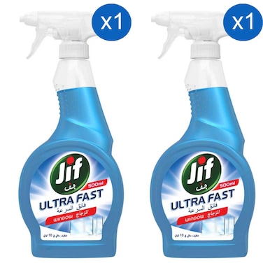 Jif Ultra Fast Glass Cleaner Spray Window, 500ml Pack of 2