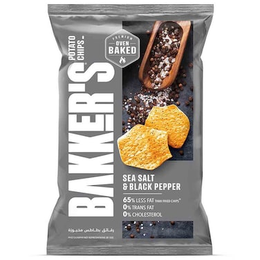 Bakker's Oven Baked Sea Salt and Black Pepper Potato Chips, 120g