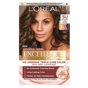 L&rsquo;Oreal Paris Excellence Creme Universal Nudes Permanent Hair Dye, 5U Universal Light Brown