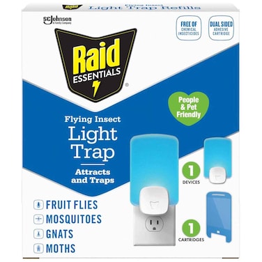 Raid Essentials Flying Insect Light Trap Starter Kit, 1 Device and 1 Refill