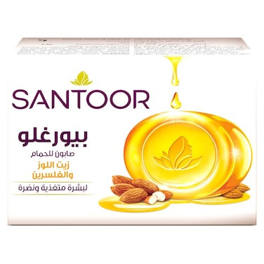 Santoor PureGlo Glycerine Bathing Bar with Almond Oil, 125g