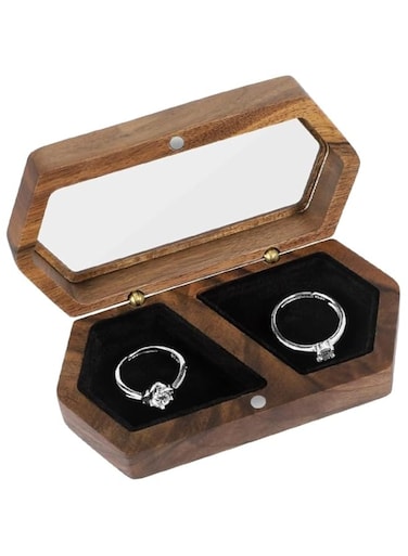 ELECDON Wood Ring Box for Wedding Ceremony with Clear Top Engagement Ring Boxes for Two Rings Case Ring Bearer Case Wooden Ring Holder for Proposal