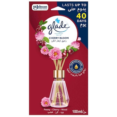Glade Cherry Bloom Reed Diffuser with Essential Oils, Peony Cherry and Wood, 100ml