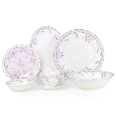 Eira Fine Bone China Dinner Set, 24ct Gold Plated, Service for 6, Floral Design, White &amp; Pink, 32 PCS