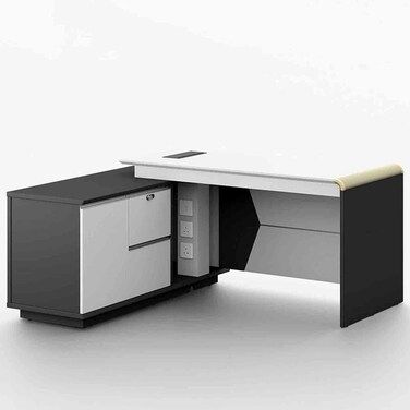 سكايڤ مكتب  تنفيذي على شكل حرف L مع درجتين للتخزين وباب واحد - أبيض/رمادي