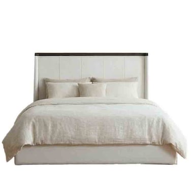Tokishi 180X200 Upholestred King Bed Set With 2 Night Stand and Dresser Mirror Stool Solid Wood-Dark Wenge/Brushed Bronze