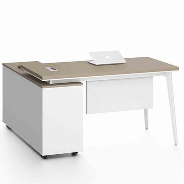 هيرستال مكتب  زاوية ذو الدرجين والأرفف المفتوحة - خشب البلوط/أبيض