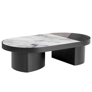 Linea Marble Top Coffee Table With Top Storage-Grey/Black