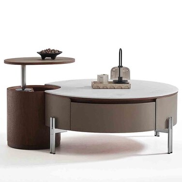 روفينا طاولة قهوة دائرية مع درج - أبيض/بني