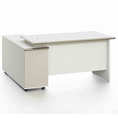 يوبن مكتب تنفيذي على شكل حرف L مع درج علوي قابل للقفل ورفوف مفتوحة - أبيض/بيج