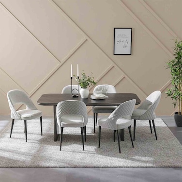 Millo 1+6 Seater Glass Top Dining Set-Grey Metallic