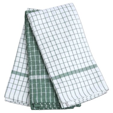 Kitchen Checkered Towels, Green/White, Pack of 3
