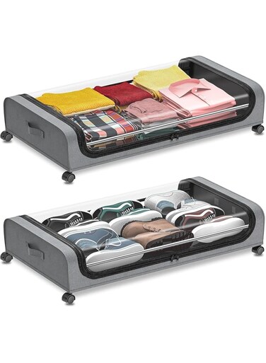 ALMEKAQUZ Underbed storage box underbed shelf underbed with wheels trolley fabric clothing shoes storage
