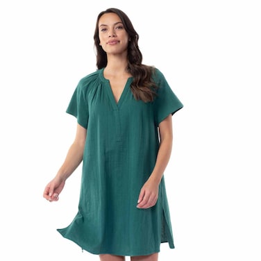 TEX Women Solid V-Neck Kaftan Dress, I275869, Green, M/L