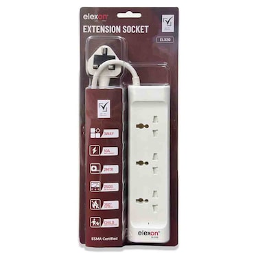 إليكسون مقبس تمديد كهربائي ثلاثي الاتجاهات EL320، أبيض