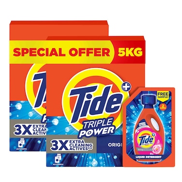 Tide Triple Power Original Laundry Powder 5kg with Tide Power Gel 300ml