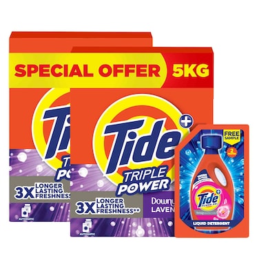 Tide Triple Power Downy Lavender Laundry Powder 5kg with Tide Power Gel 300ml