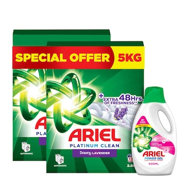 Ariel Platinum Clean Downy Lavender Laundry Powder 5kg with Ariel Power Gel 600ml