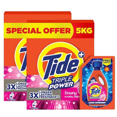 Tide Triple Power Downy Floral Breeze Laundry Powder 5kg with Tide Power Gel 300ml