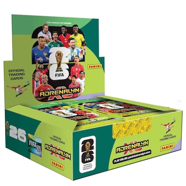 بطاقات بانيني الرسمية لكأس العالم FIFA 2026 Adrenalyn XL - صندوق يحتوي على 24 عبوة، باللون الأخضر.