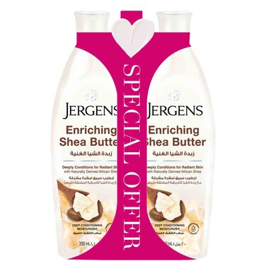 Jergens Enriching Shea Butter Deep Conditioning Moisturizer With Naturally Derived African Shea Butter for Radiant Skin, 200ml, Pack of 2