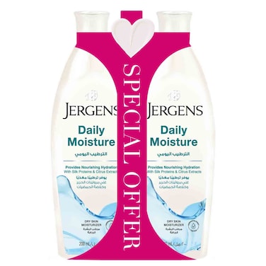 Jergens Daily Moisture Nourishing Body Moisturizer With Silk Proteins and Citrus Extracts for Dry Skin Hydration, 200ml, Pack of 2