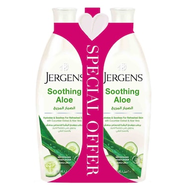 Jergens Soothing Aloe Refreshing Moisturizer With Cucumber Extract and Aloe Vera for Hydrated Skin, 200ml, Pack of 2