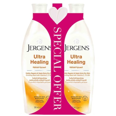 Jergens Ultra Healing Extra Dry Skin Moisturizer With Vitamins C, E and B5, 200ml, Pack of 2