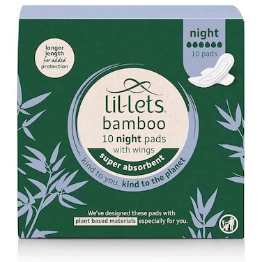 Lil-Lets Bamboo Night Pads for Sustainable Period Protection, 10 PCS