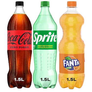 Coca-Cola Zero Sugar, 1.5L + Sprite Lemon Lime Flavoured Drink, 1.5L + Fanta Orange, 1.5L