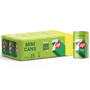 7UP Zero Sugar Soft Drink, 155ml, Pack of 15