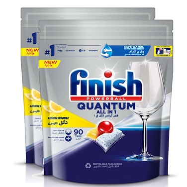 Finish Quantum All In One Dishwasher Tablets, Lemon Scent, 90 Tablets