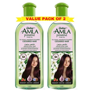 Dabur Amla Jasmine Hair Oil with Rosehip, Biotin and Linseed for Coloured Hair, Pack of 2, 300ml