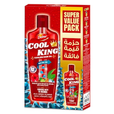 Dabur Cool King Cooling Hair Oil with Chill Tube, Enriched with 11 Herbs, Super Value Pack, 300ml + 85ml