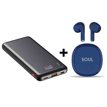 إكس.سال بنك طاقة بسعة 10000 مللي أمبير وسماعات أذن لاسلكية بتقنية الذكاء الاصطناعي،  أزرق