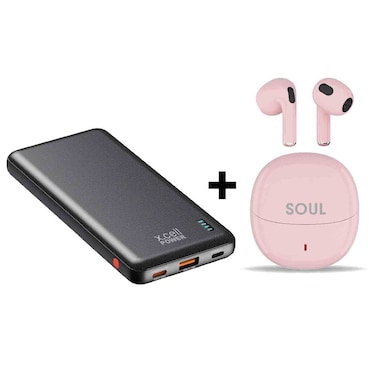 X.Cell Power Bank 10,000mAh and AI TWS Wireless Earbuds, Pink