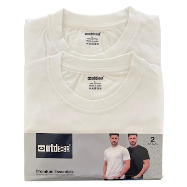 Outdoor Men's Round Neck T-Shirt, White, S-XXL, Pack of 2