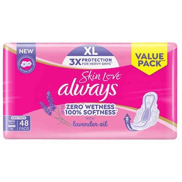 Always Skin Love Lavender Oil Maxi Thick XL Sanitary Pads, 48 Pads